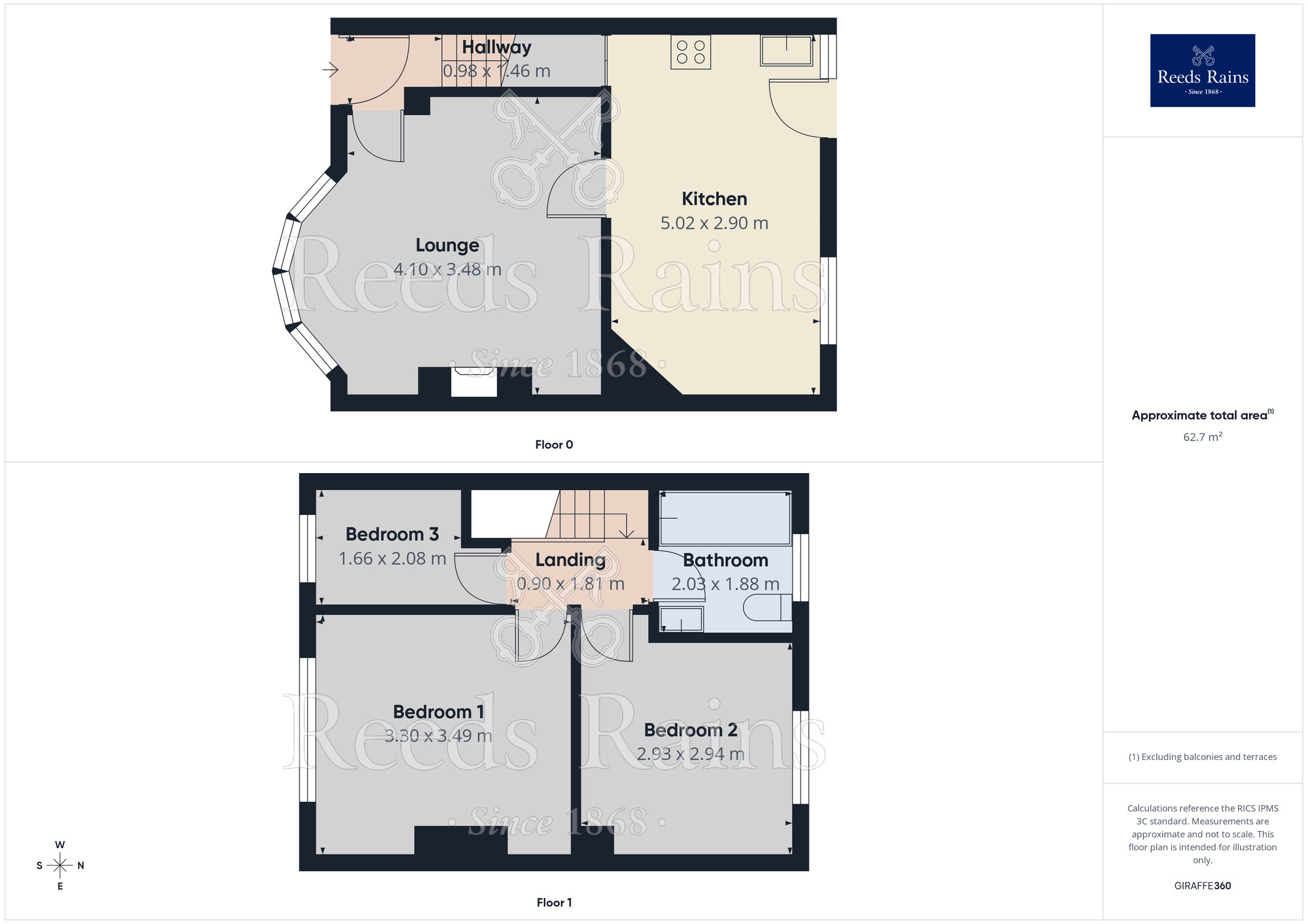 Floorplan of 3 bedroom Mid Terrace House to rent, Roils Head Road, Halifax, West Yorkshire, HX2