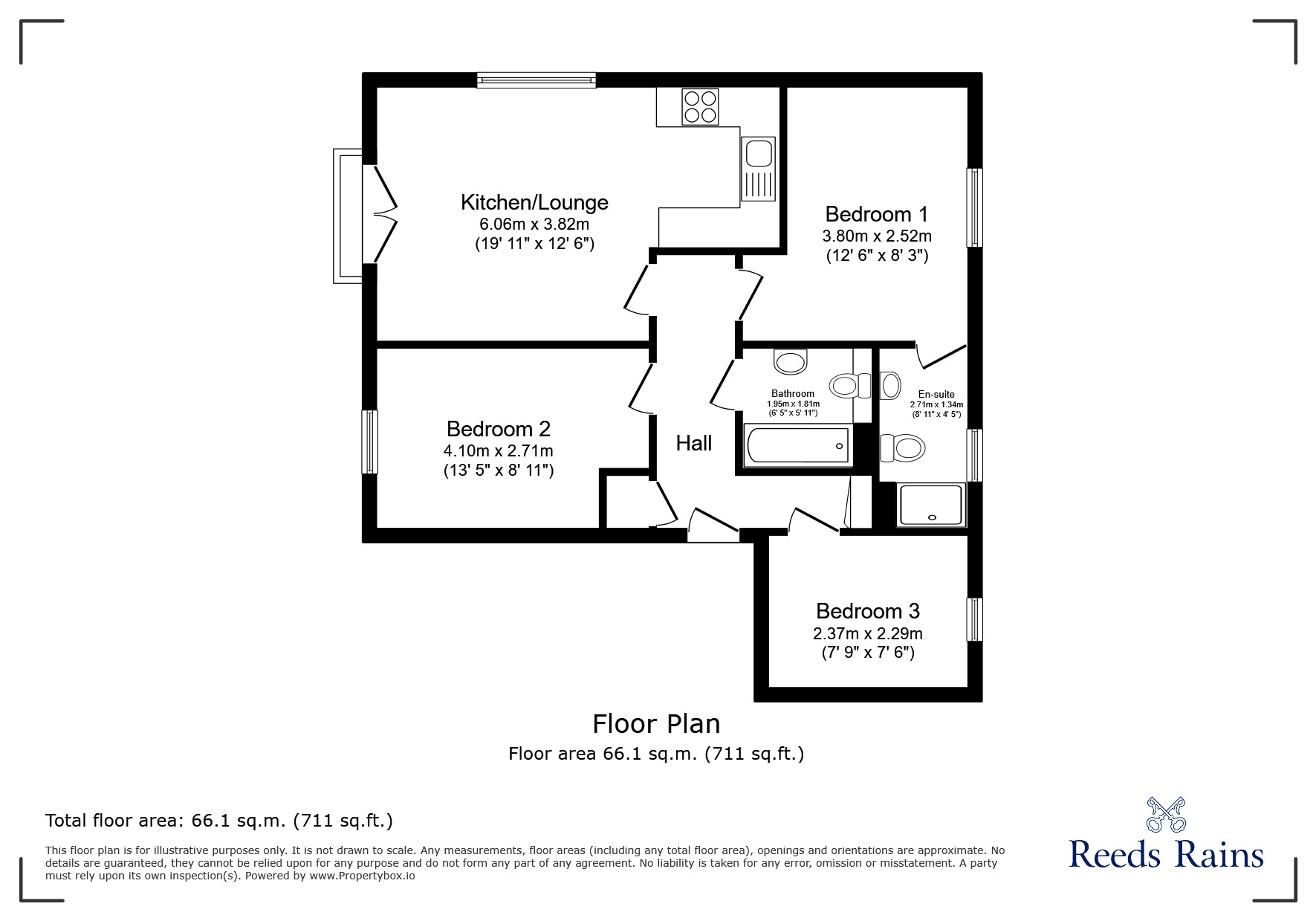 Floorplan of 3 bedroom Flat for sale, Bishopdale Court, Halifax, West Yorkshire, HX1