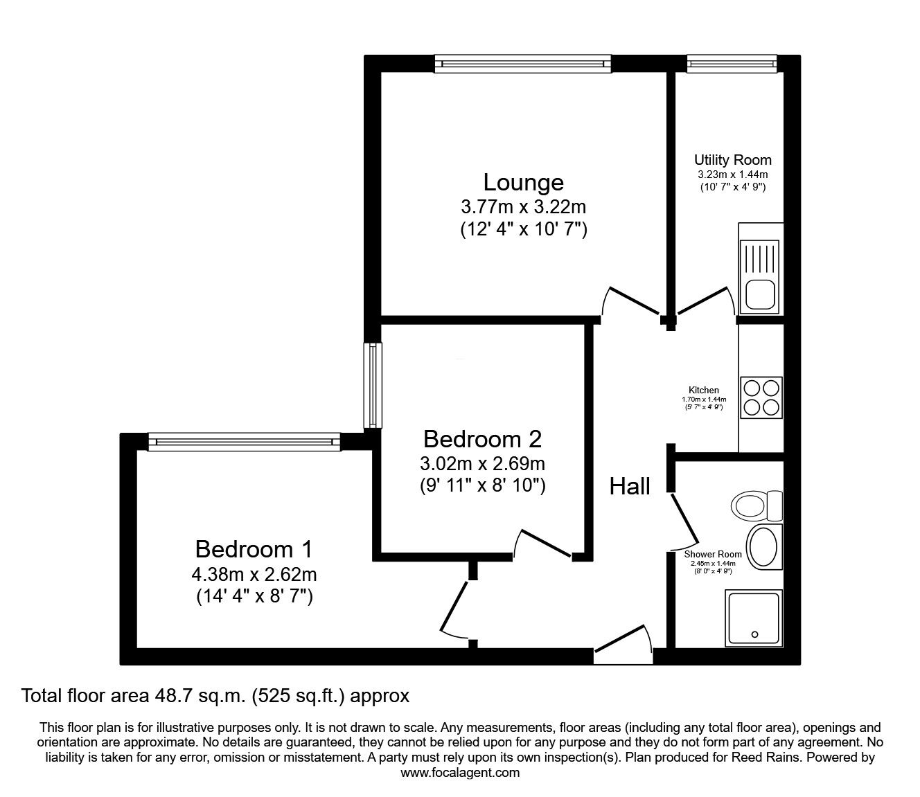 Floorplan of 2 bedroom Flat for sale, Cumberland Close, Halifax, West Yorkshire, HX2