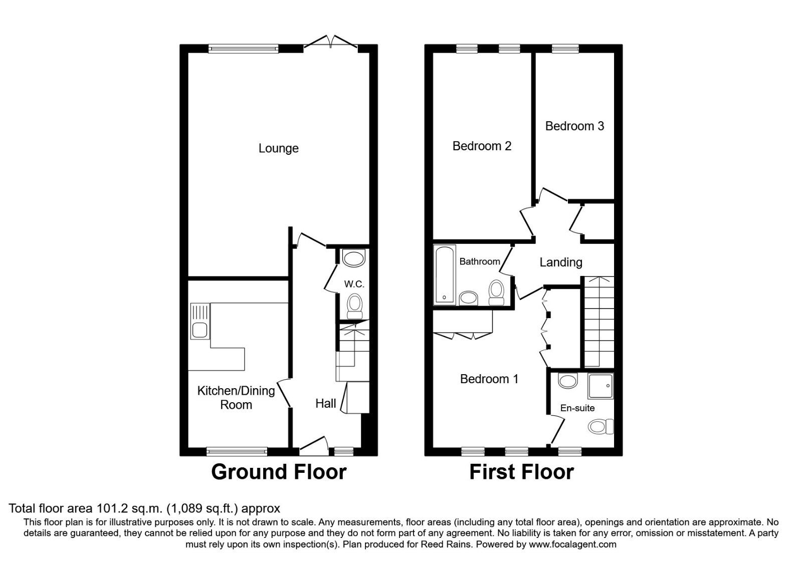 Floorplan of 3 bedroom End Terrace House to rent, Whitworth Terrace, Emily Way, West Yorkshire, HX1
