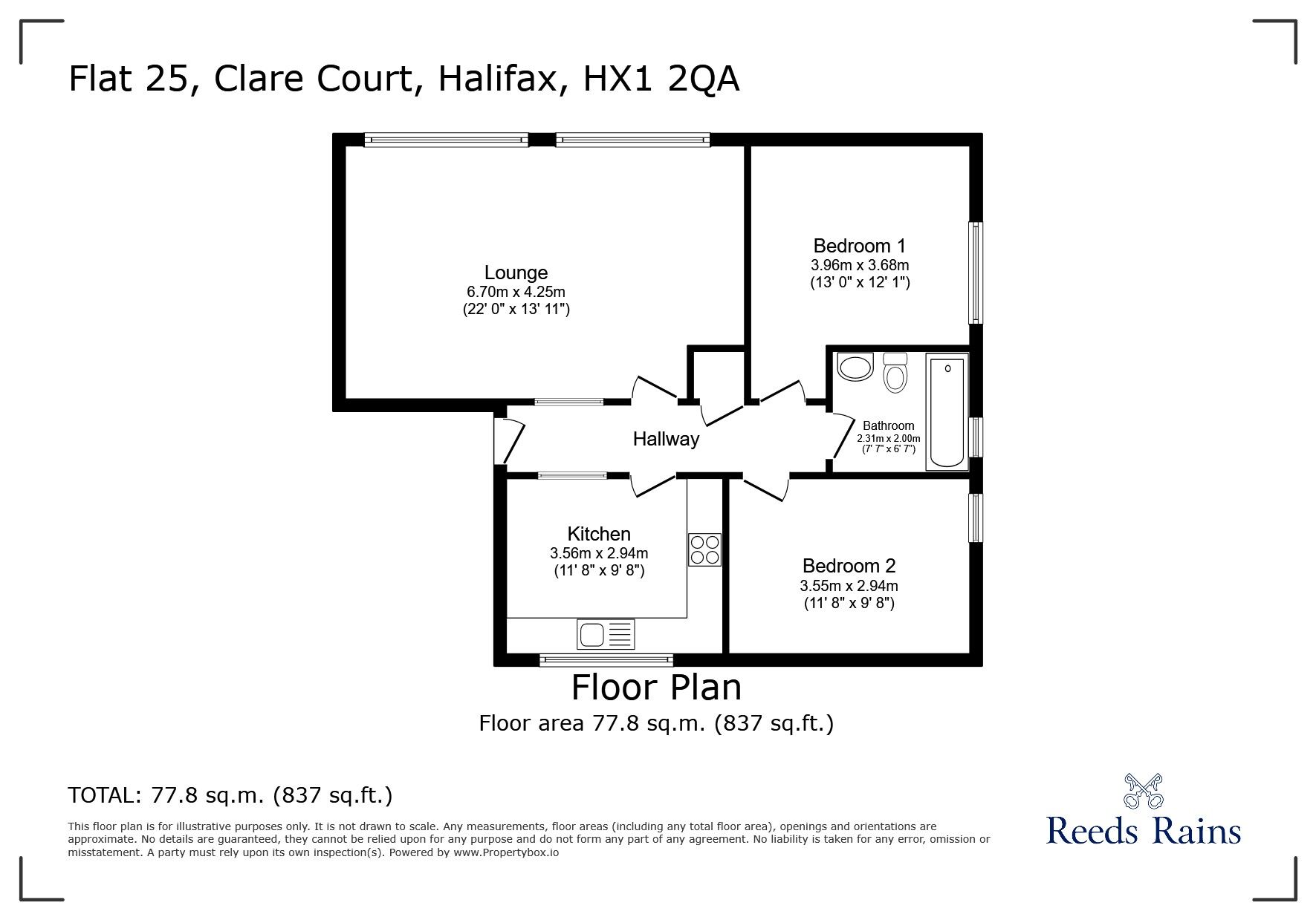 Floorplan of 2 bedroom Flat for sale, Prescott Street, Halifax, West Yorkshire, HX1