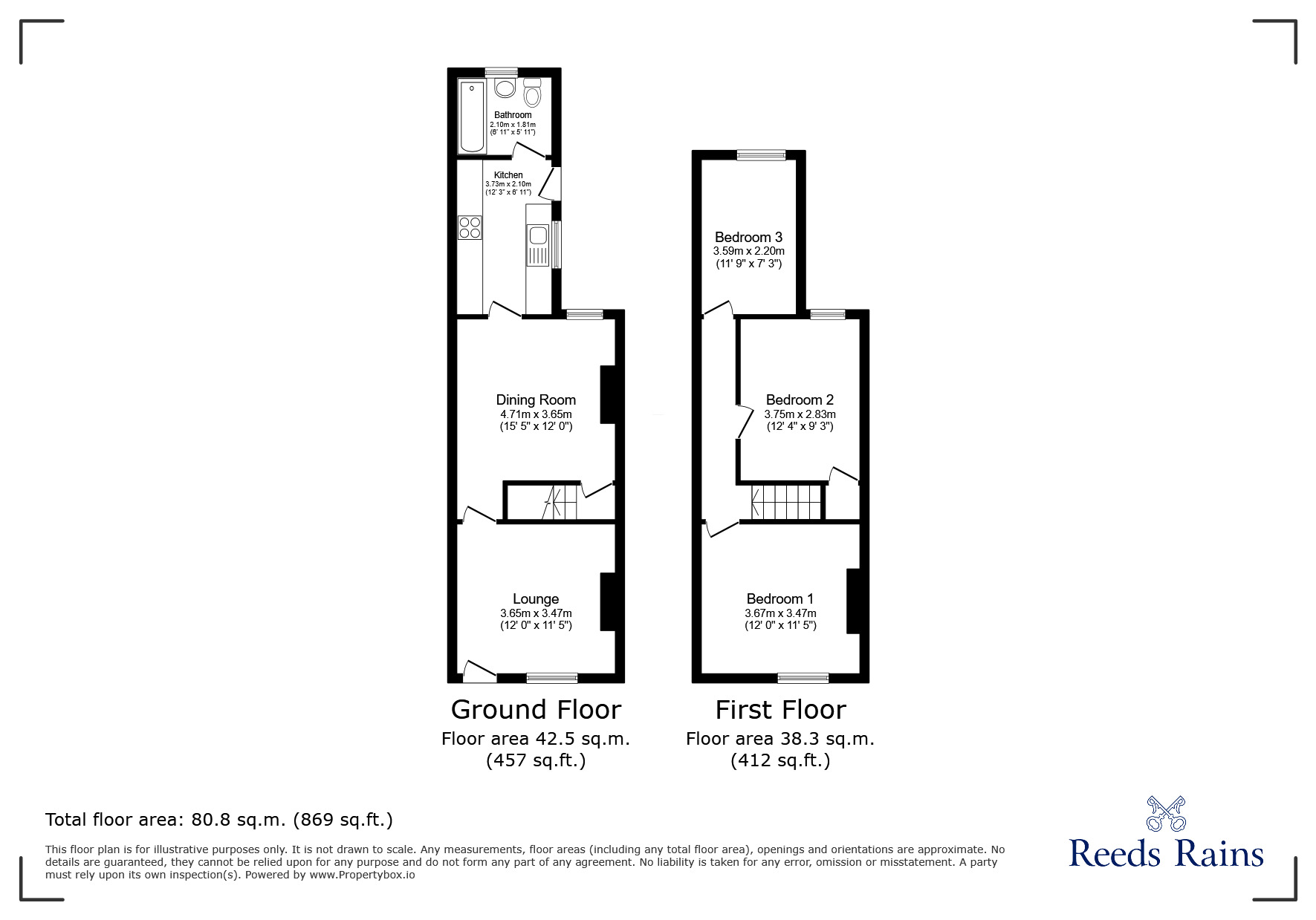 Floorplan of 3 bedroom Mid Terrace House to rent, Kimberley Road, Stoke-on-Trent, Staffordshire, ST1