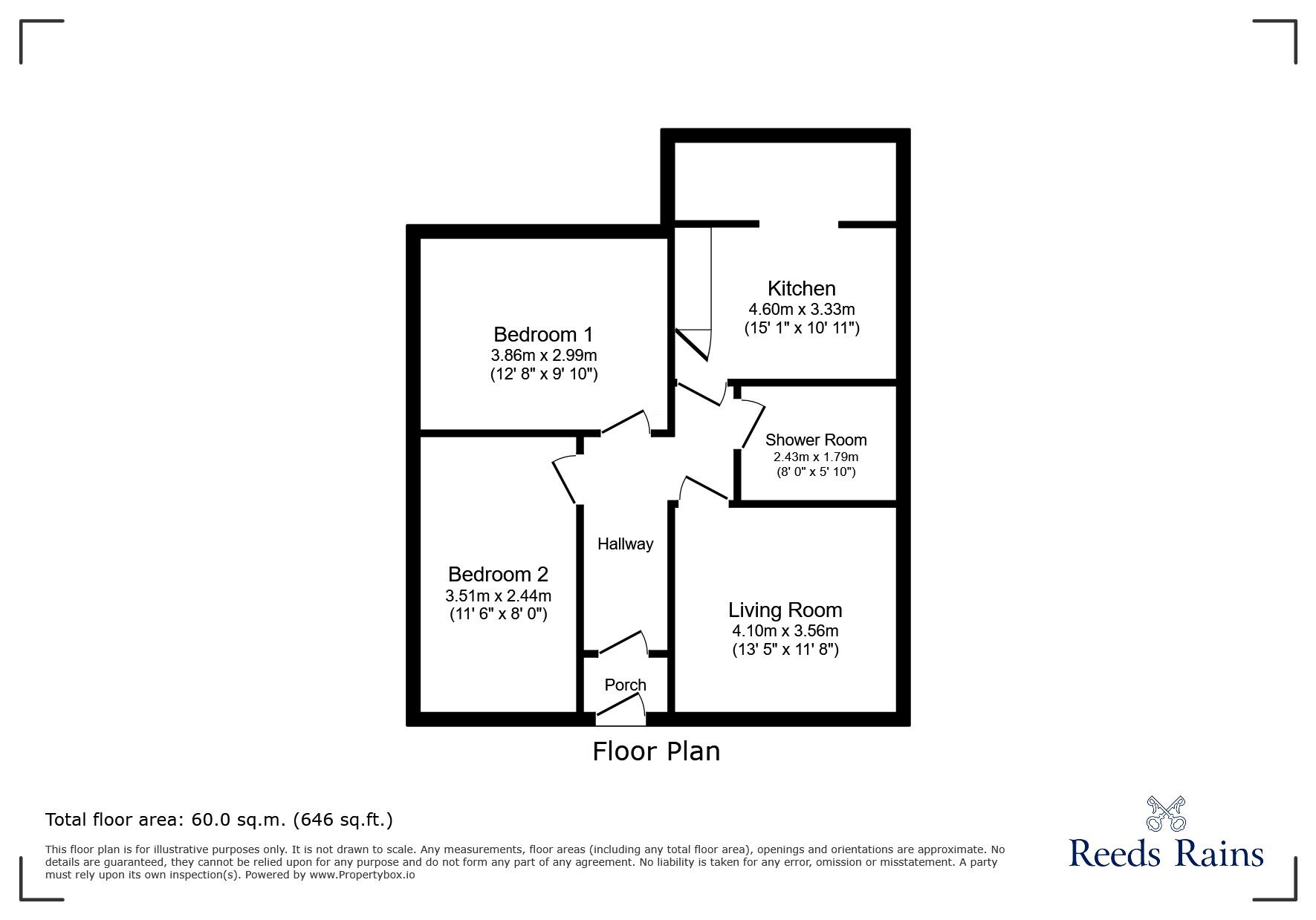 Floorplan of 2 bedroom Semi Detached Bungalow for sale, Blythe Avenue, Stoke-on-Trent, Staffordshire, ST3