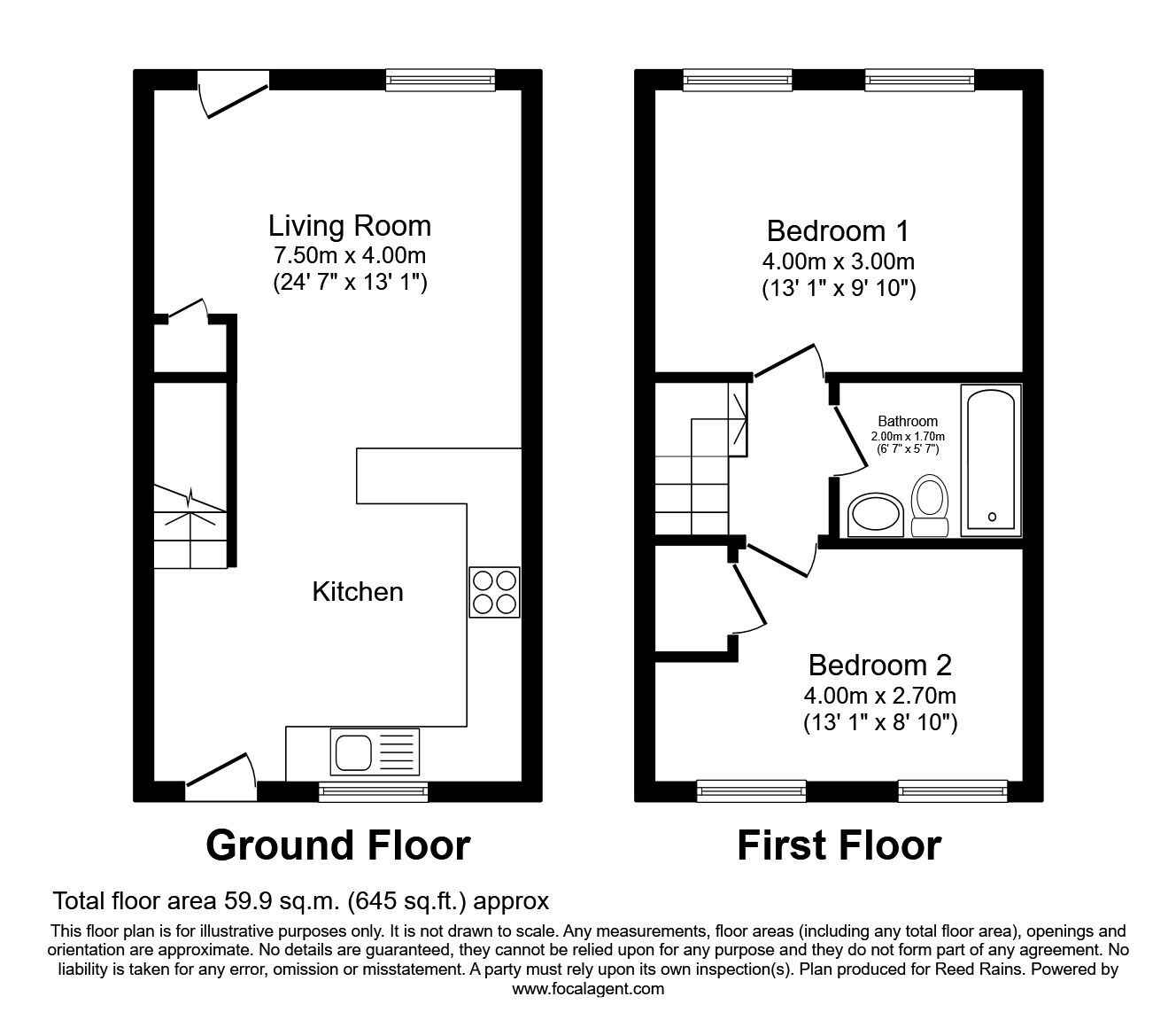 Floorplan of 2 bedroom End Terrace House to rent, York Road, Strensall, North Yorkshire, YO32
