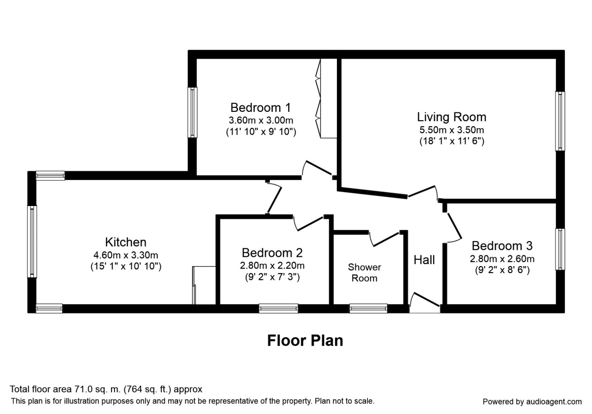 Floorplan of 3 bedroom Semi Detached Bungalow to rent, Old Orchard, Haxby, North Yorkshire, YO32