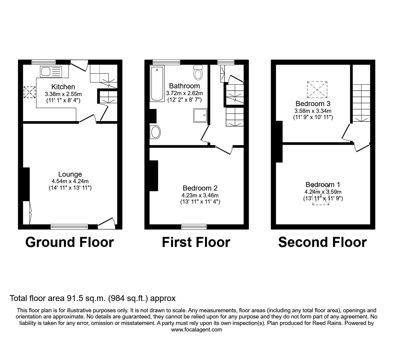 Floorplan of 3 bedroom House to rent, Oxford Terrace, Hebden Bridge, West Yorkshire, HX7