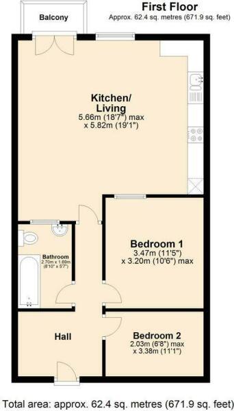 Floorplan of 2 bedroom  Flat for sale, Hebble End, Hebden Bridge, West Yorkshire, HX7