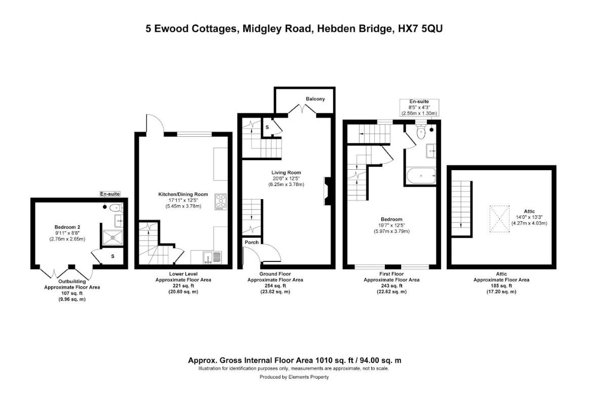 Floorplan of 1 bedroom End Terrace Property for sale, Midgley Road, Hebden Bridge, HX7
