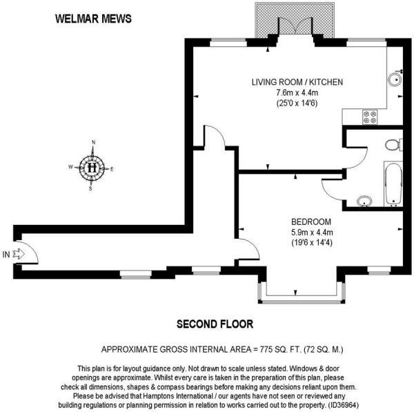 Floorplan of 1 bedroom  Flat for sale, Welmar Mews, London, SW4