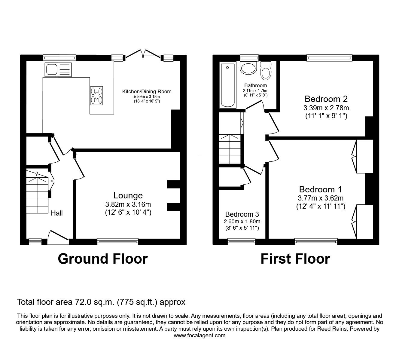 Floorplan of 3 bedroom Mid Terrace House for sale, Hill Crest, Hebden Bridge, HX7