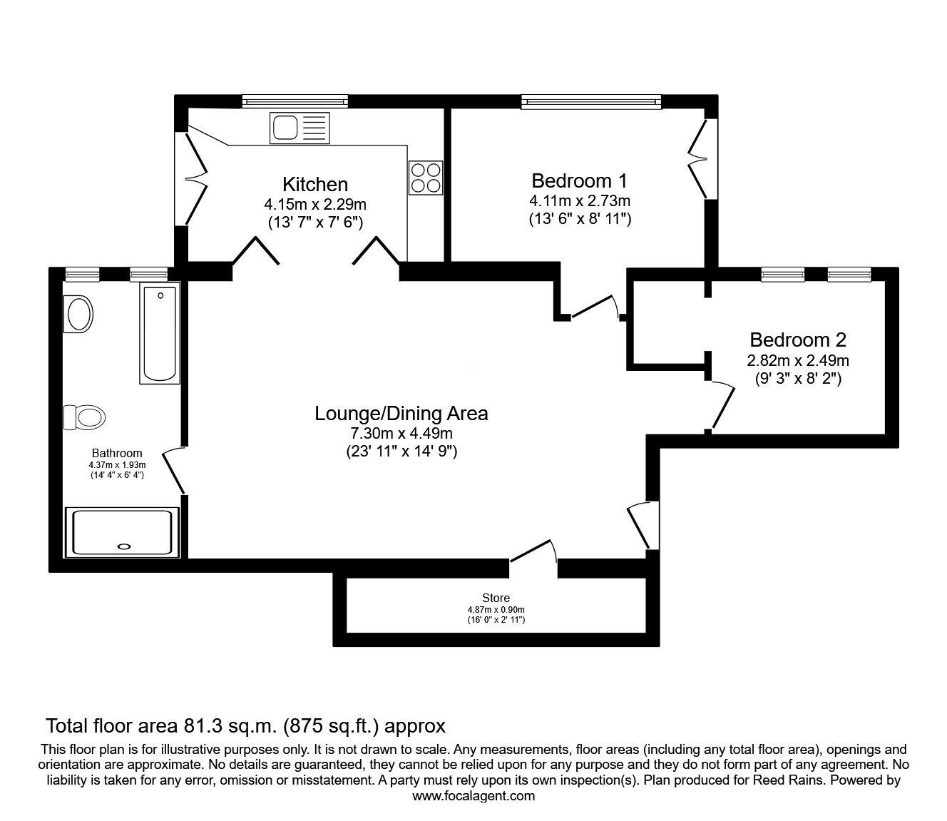 Floorplan of 2 bedroom  Flat for sale, Burnley Road, Luddendenfoot, Halifax, HX2