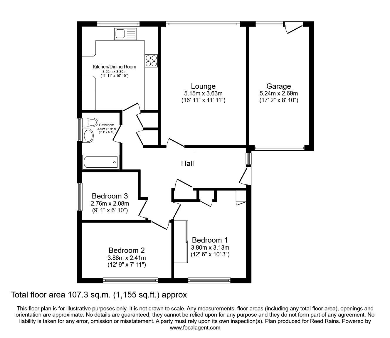 Floorplan of 3 bedroom Link Detached Bungalow for sale, Hullett Drive, Mytholmroyd, Hebden Bridge, HX7