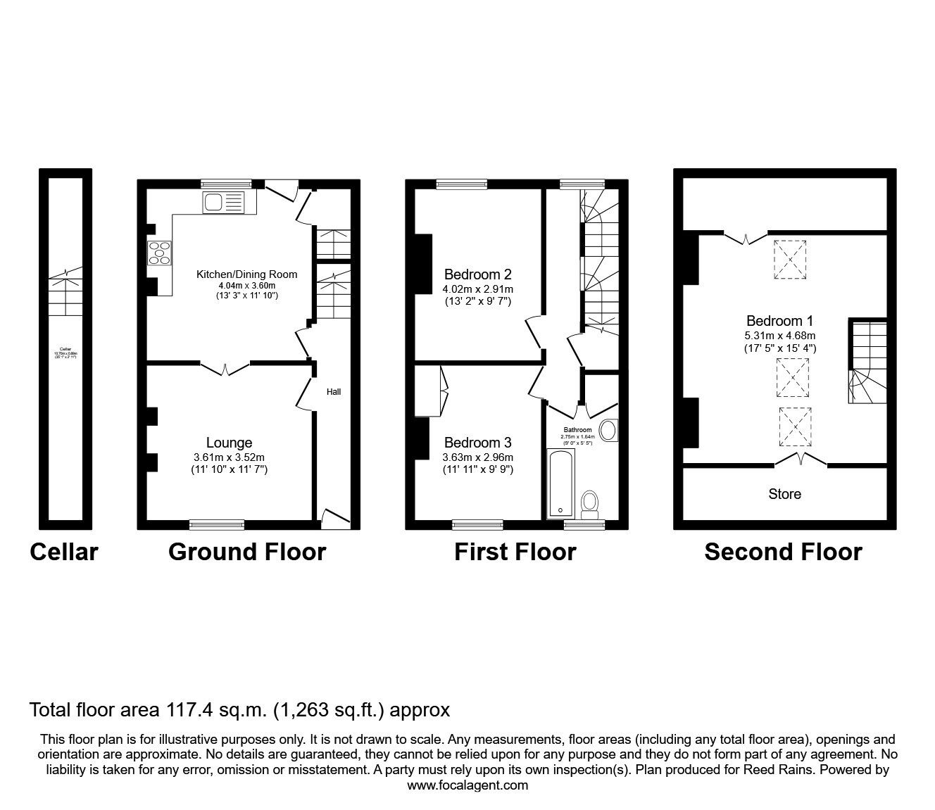 Floorplan of 3 bedroom Mid Terrace House for sale, Oakville Road, Hebden Bridge, HX7