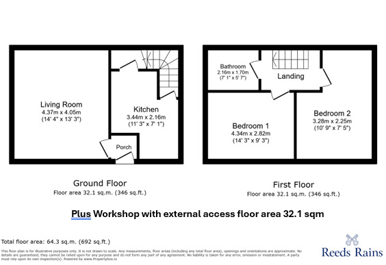 Floorplan of 2 bedroom End Terrace House for sale, Nutclough, Hebden Bridge, HX7