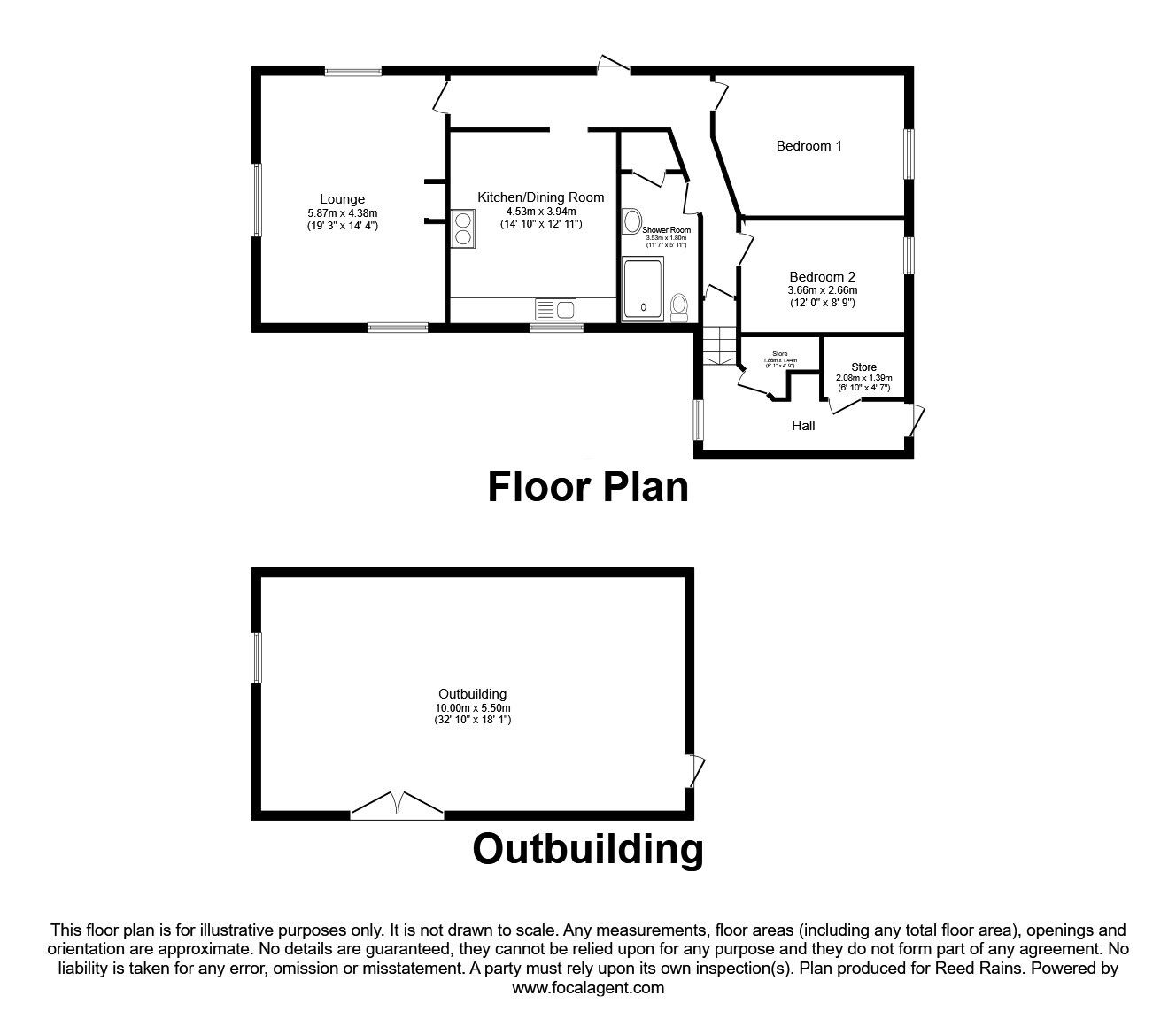 Floorplan of 2 bedroom Detached Bungalow for sale, Mytholmroyd, Hebden Bridge, HX7