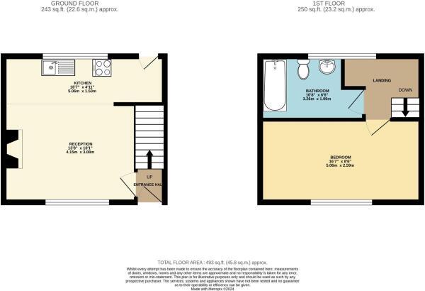 Floorplan of 1 bedroom Mid Terrace House for sale, Burnley Road, Mytholmroyd, Hebden Bridge, HX7
