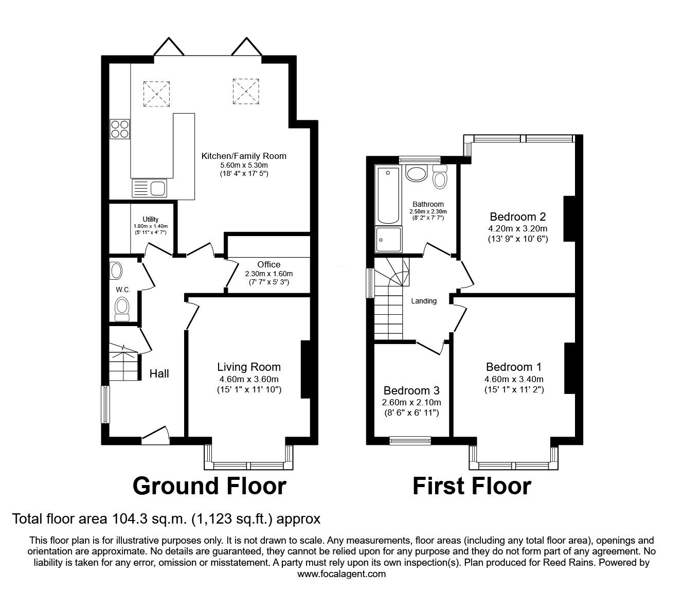 Floorplan of 3 bedroom Semi Detached House for sale, Eyam Grove, Great Moor, Cheshire, SK2
