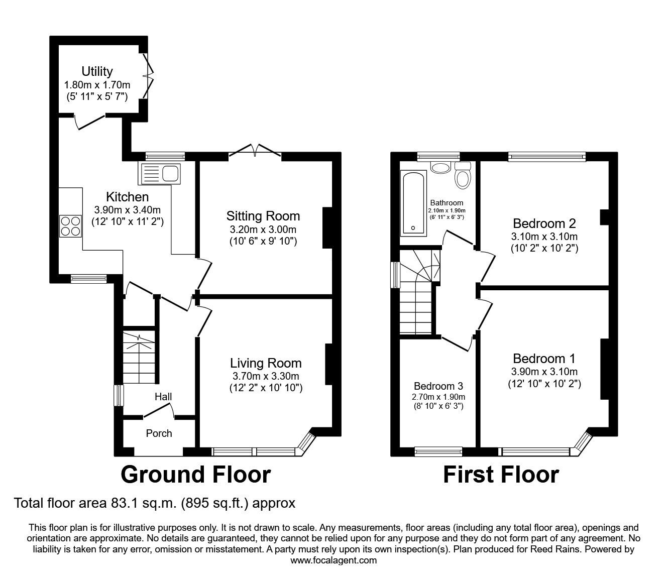 Floorplan of 3 bedroom Semi Detached House for sale, The Crescent, Bredbury, Cheshire, SK6