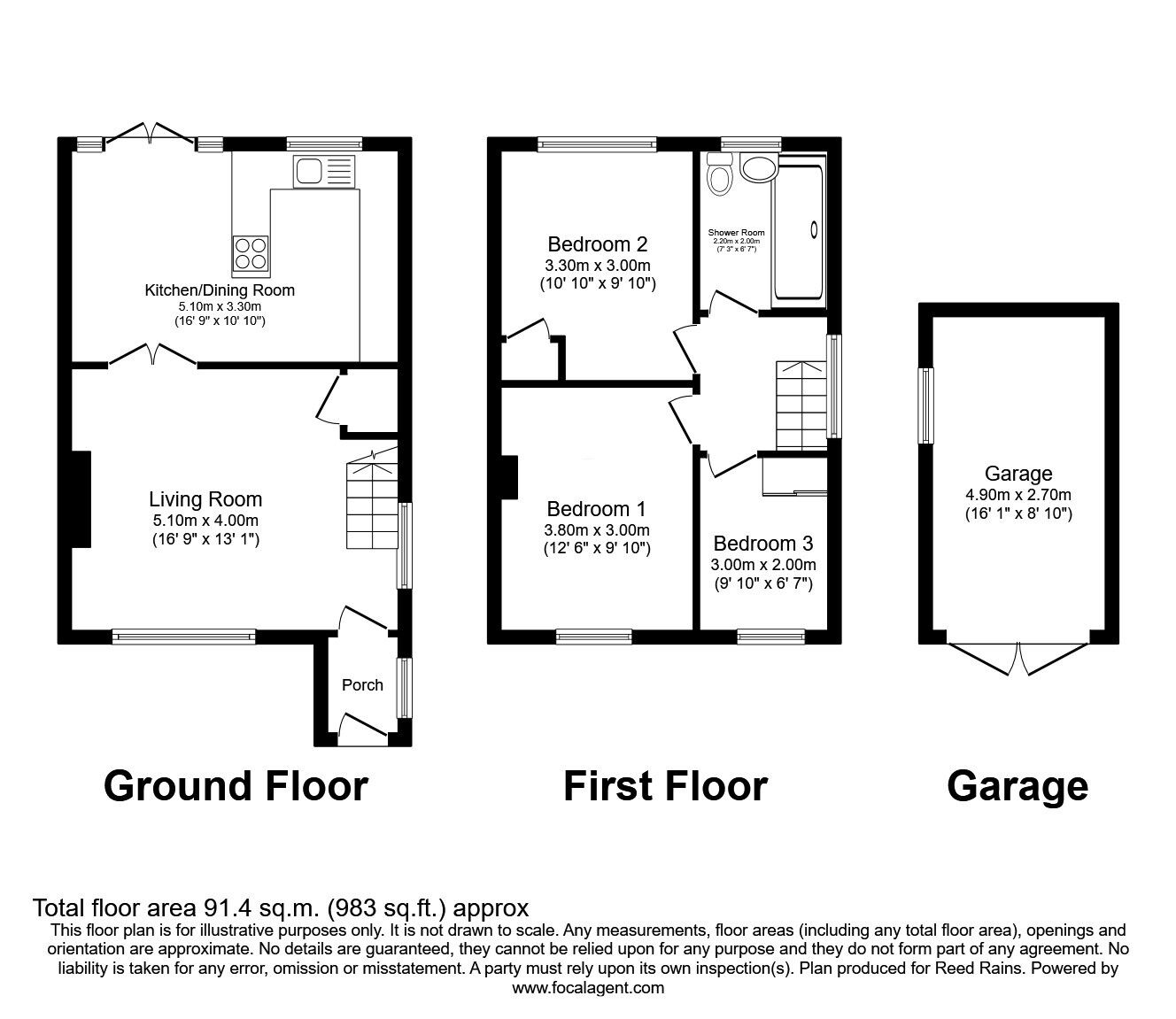 Floorplan of 3 bedroom Semi Detached House for sale, Dunster Close, Hazel Grove, Cheshire, SK7