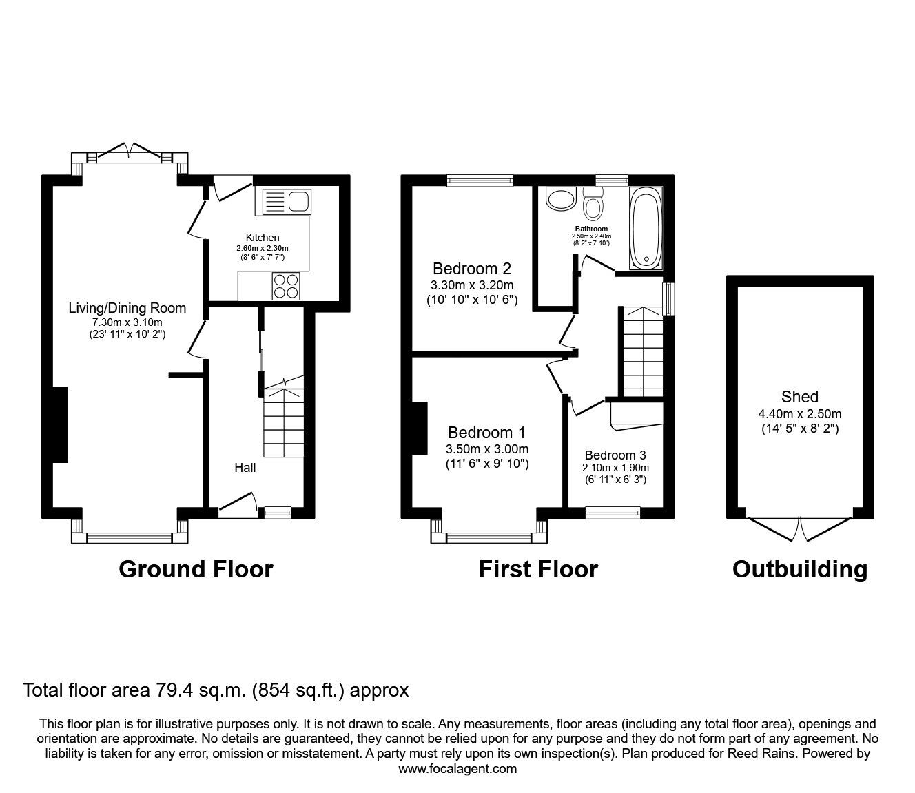 Floorplan of 3 bedroom Semi Detached House for sale, Trevor Grove, Offerton, Cheshire, SK1