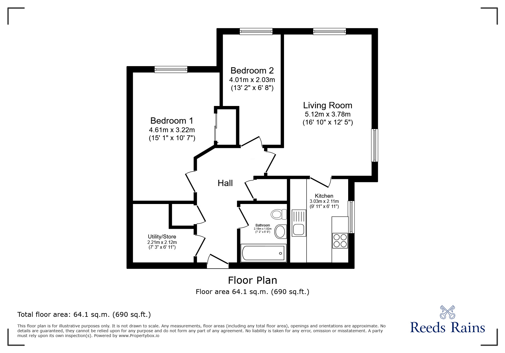 Floorplan of 2 bedroom  Flat for sale, Wellington Road North, Heaton Chapel, Cheshire, SK4
