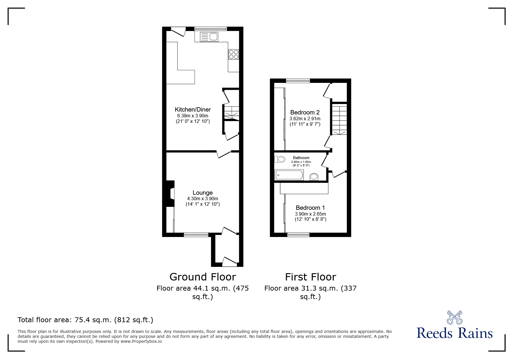 Floorplan of 2 bedroom Mid Terrace House for sale, Lake Street, Great Moor, Cheshire, SK2