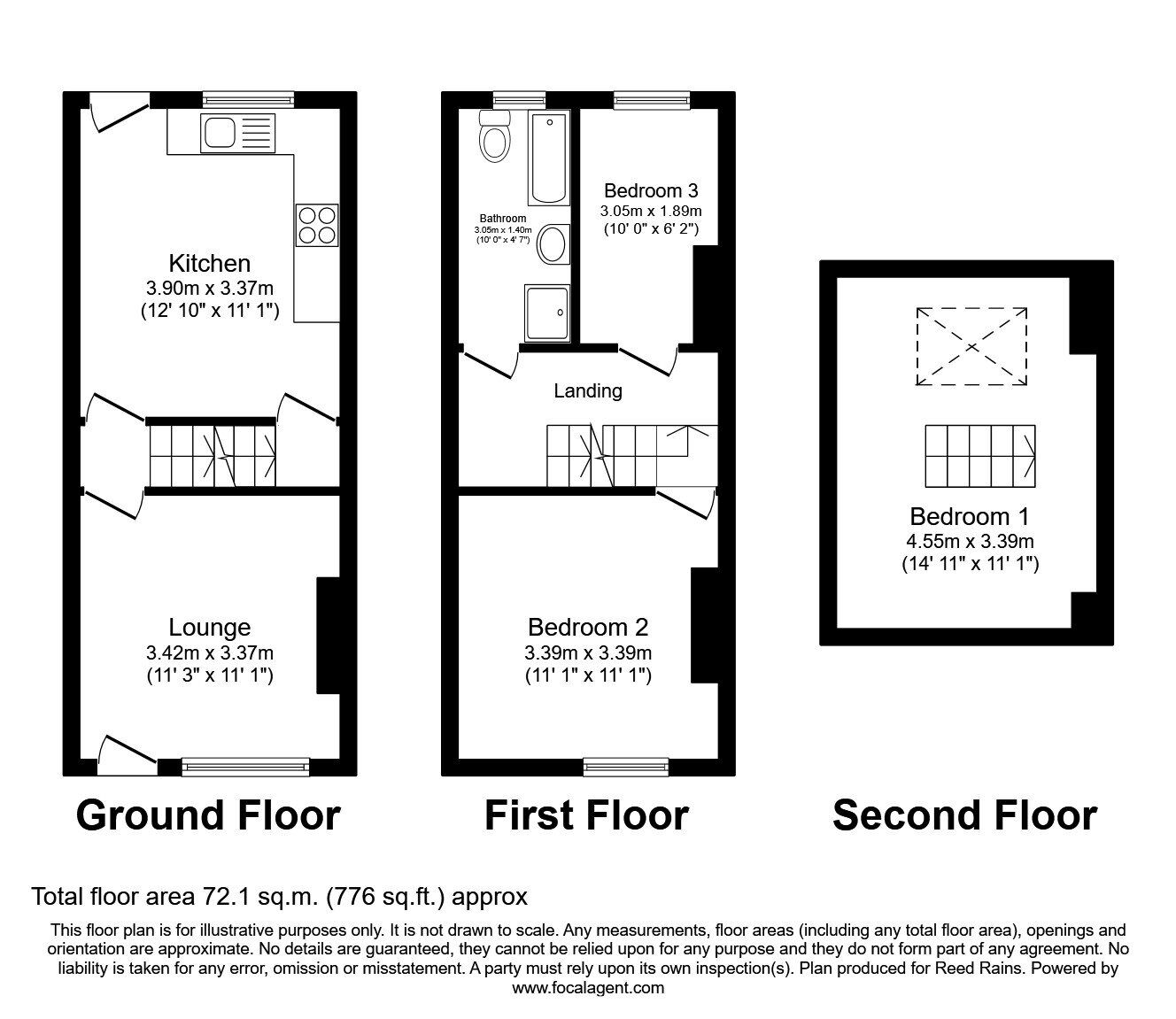 Floorplan of 3 bedroom Mid Terrace House to rent, Oakland Road, Sheffield, South Yorkshire, S6