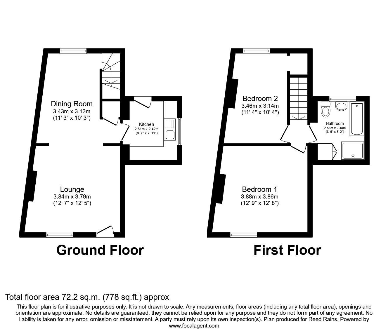 Floorplan of 2 bedroom End Terrace House to rent, Main Road, Wharncliffe Side, South Yorkshire, S35