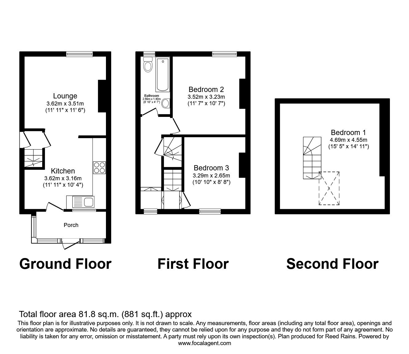 Floorplan of 3 bedroom Mid Terrace House to rent, Dykes Hall Road, Sheffield, South Yorkshire, S6