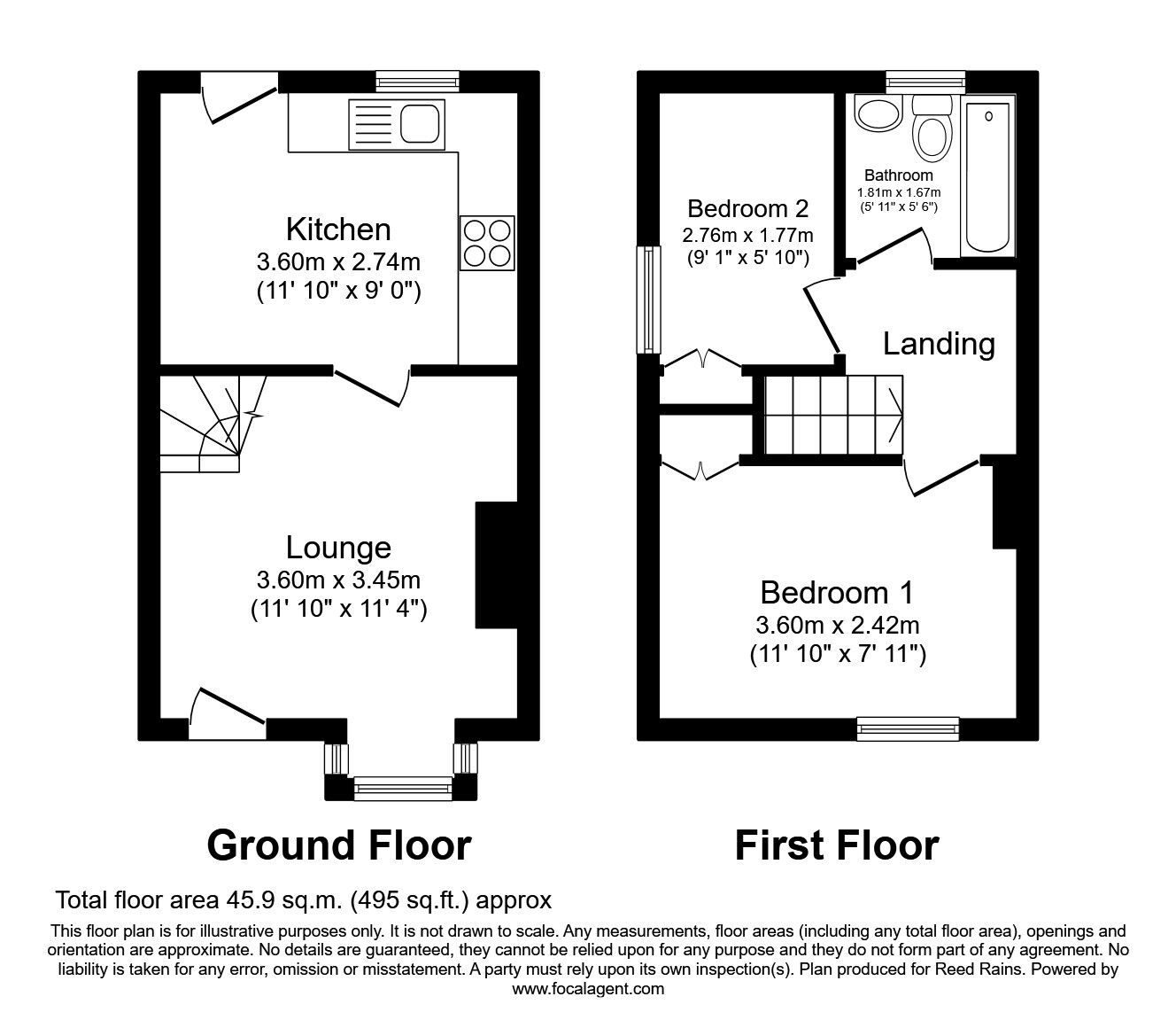Floorplan of 2 bedroom End Terrace House to rent, Oaks Lane, Sheffield, South Yorkshire, S5