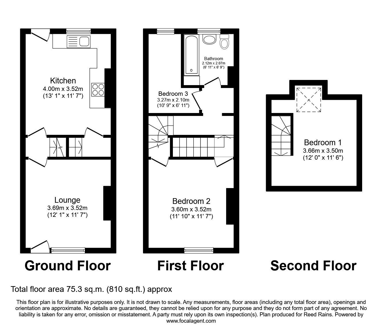 Floorplan of 3 bedroom Mid Terrace House to rent, Holme Lane, Sheffield, South Yorkshire, S6
