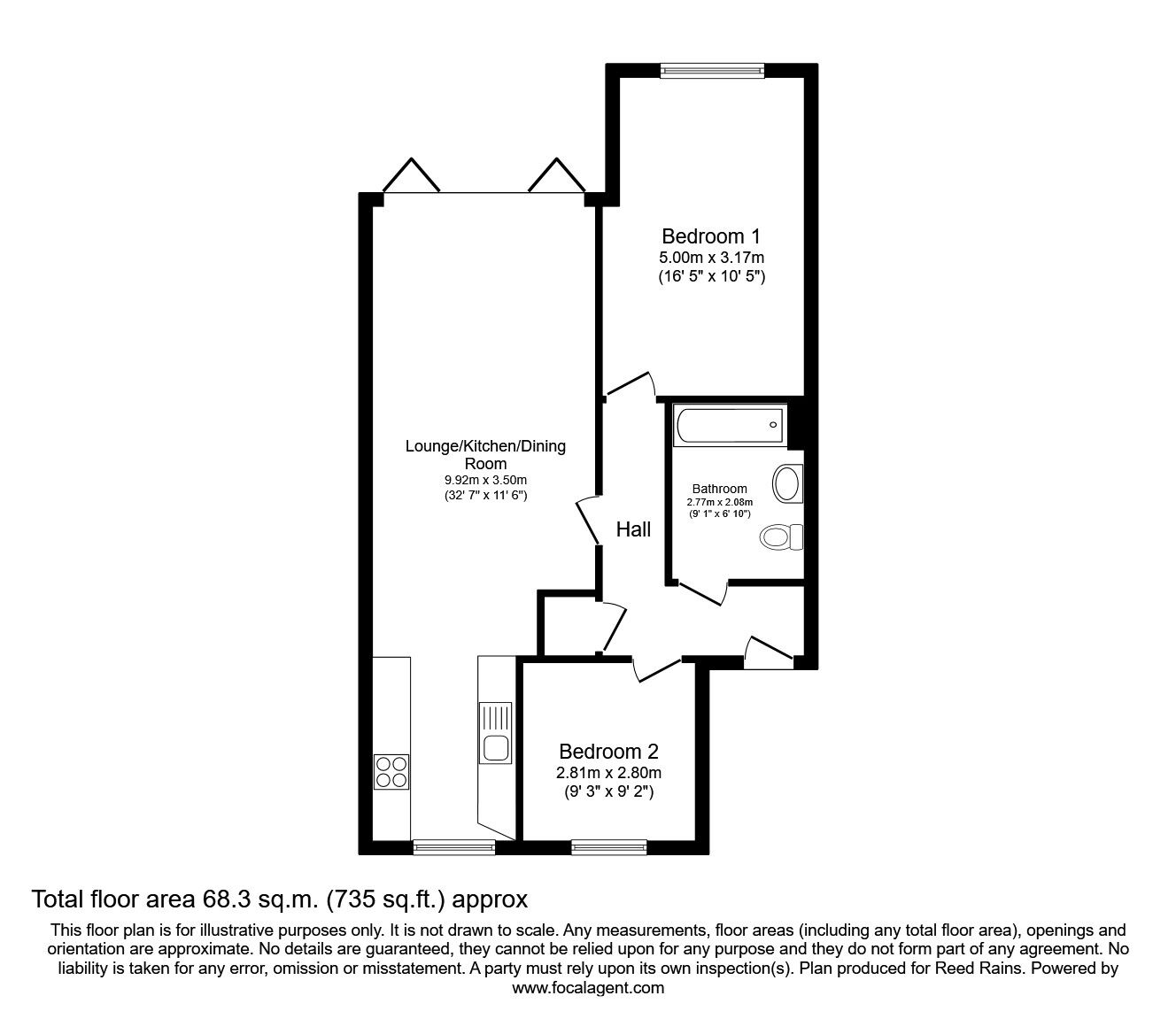 Floorplan of 2 bedroom Flat to rent, Northfield Court, Sheffield, South Yorkshire, S10