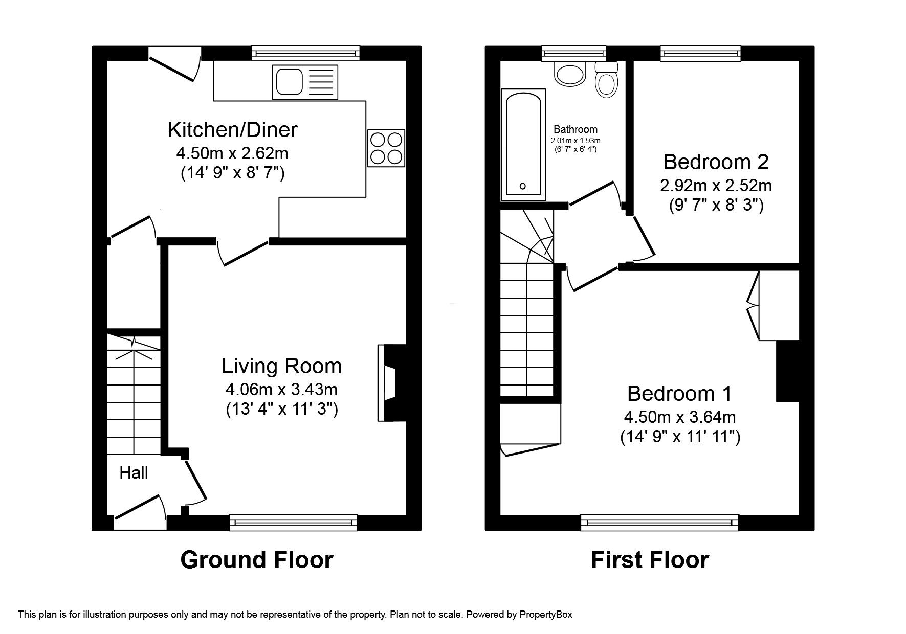 Floorplan of 2 bedroom Mid Terrace House to rent, Southey Hall Road, Sheffield, South Yorkshire, S5