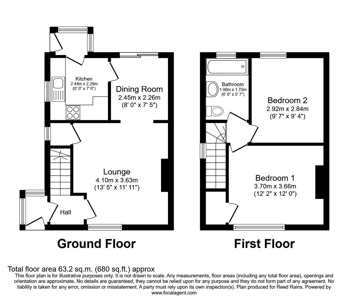 Floorplan of 2 bedroom Semi Detached House to rent, Browning Close, Sheffield, South Yorkshire, S6