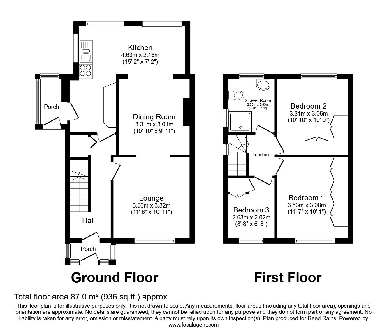 Floorplan of 3 bedroom Semi Detached House for sale, Camborne Close, Sheffield, South Yorkshire, S6