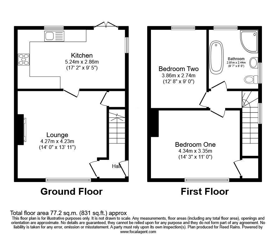 Floorplan of 2 bedroom End Terrace House for sale, Herries Avenue, Sheffield, South Yorkshire, S5