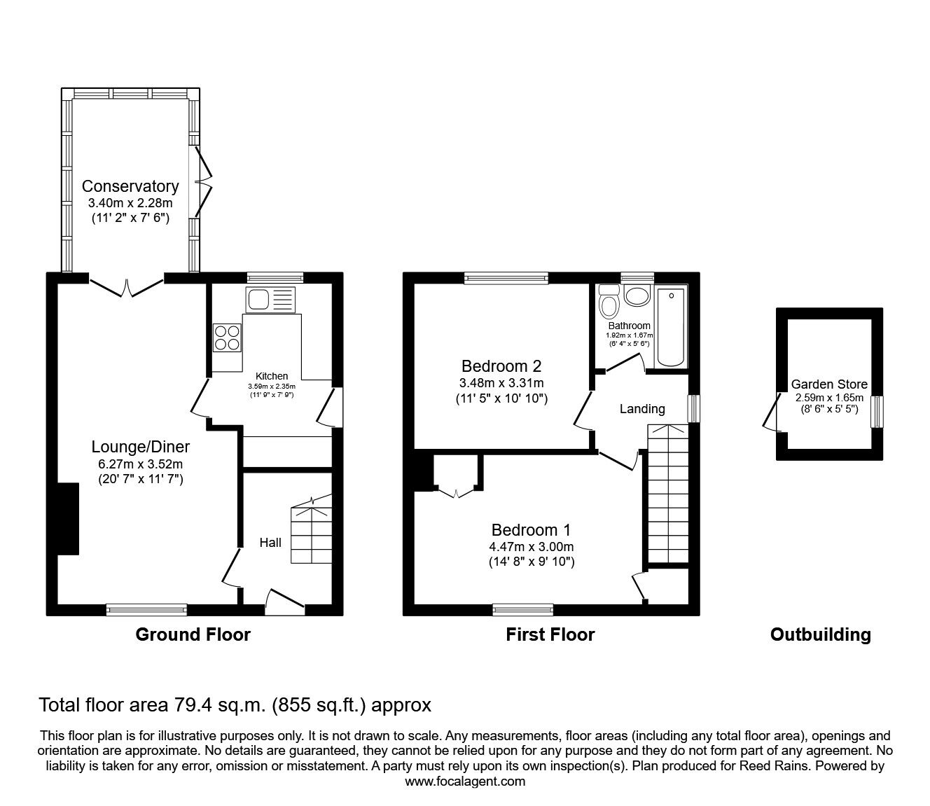Floorplan of 2 bedroom End Terrace House for sale, Owen Close, Sheffield, South Yorkshire, S6
