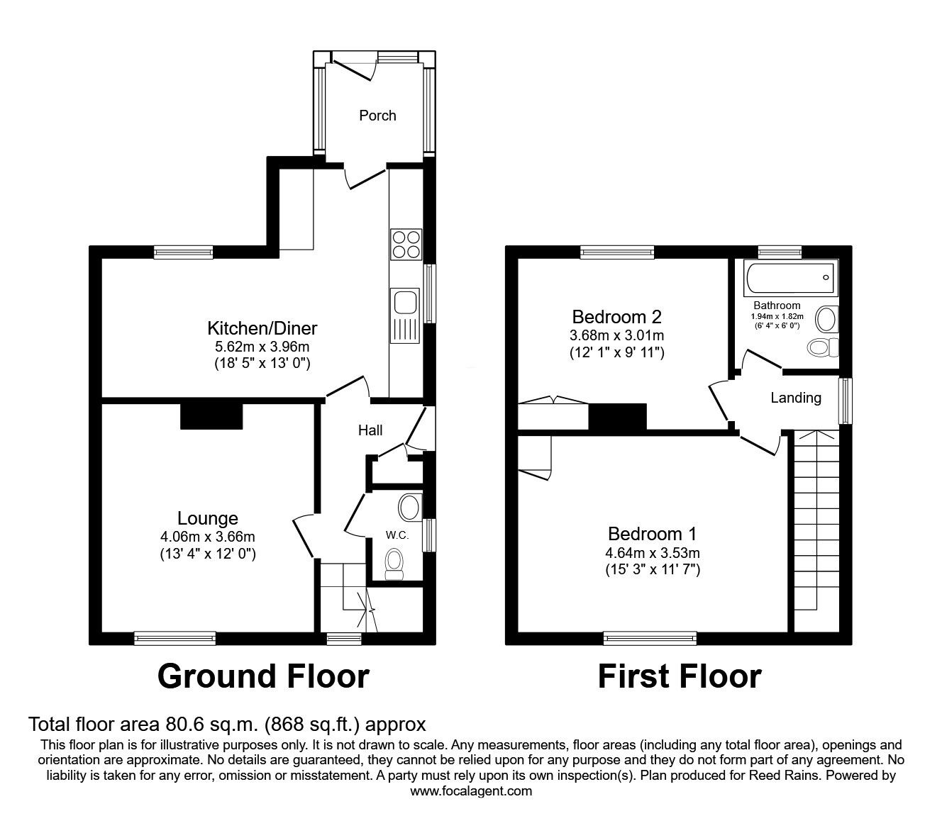 Floorplan of 2 bedroom Semi Detached House for sale, Yew Lane, Sheffield, South Yorkshire, S5