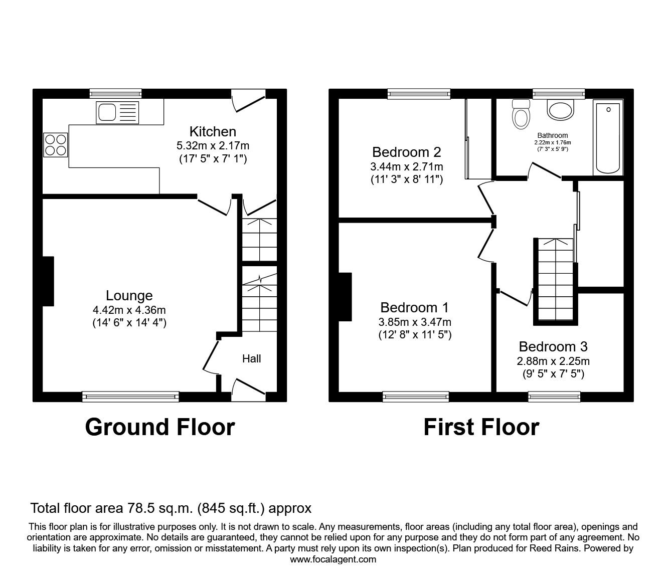 Floorplan of 3 bedroom Mid Terrace House to rent, Woodside Road, Huddersfield, West Yorkshire, HD4
