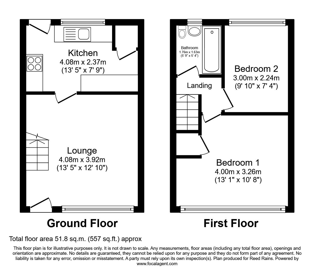 Floorplan of 2 bedroom Mid Terrace House to rent, Greenfield Avenue, Huddersfield, West Yorkshire, HD3