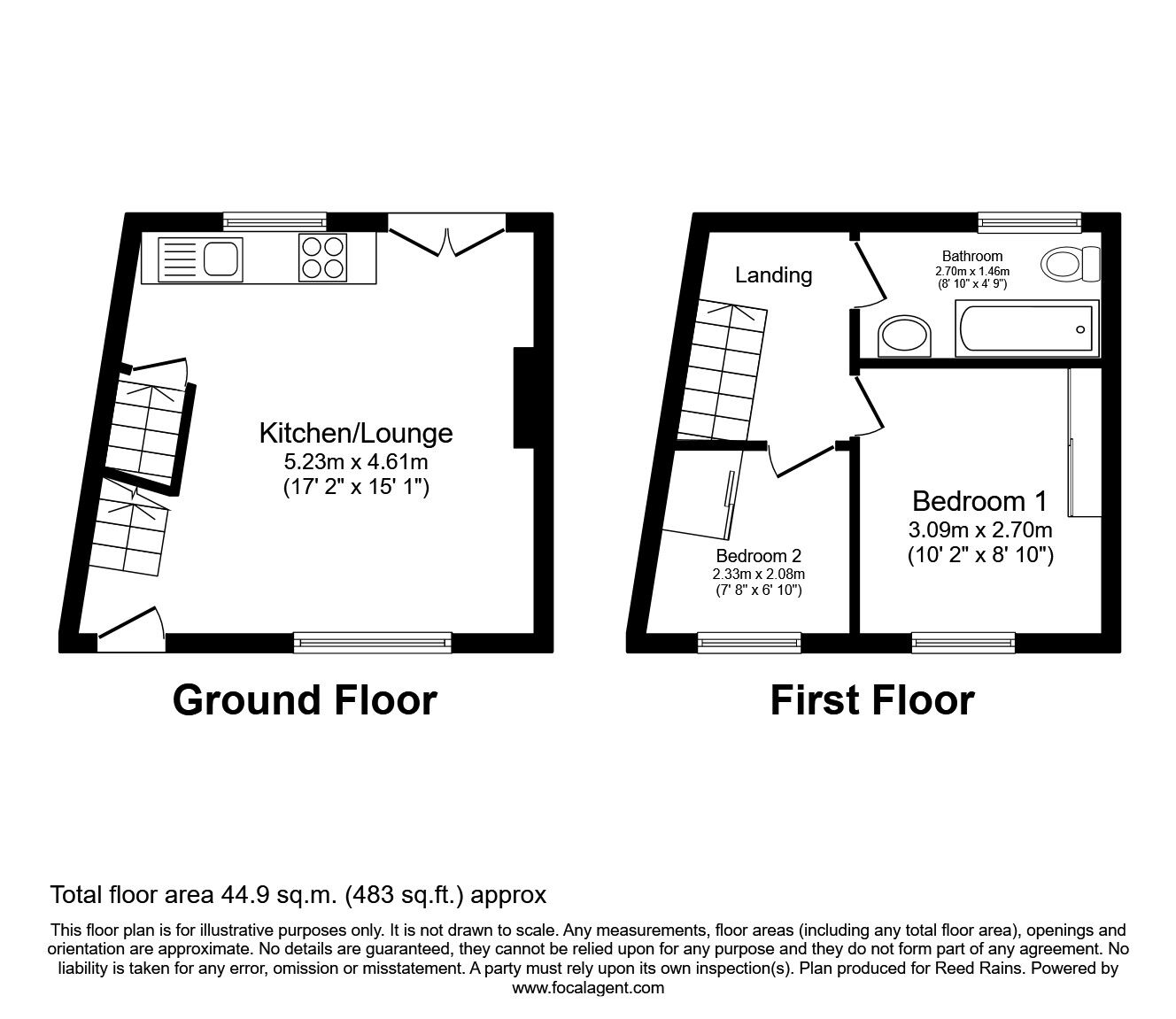 Floorplan of 2 bedroom Mid Terrace House to rent, Deighton Road, Huddersfield, West Yorkshire, HD2