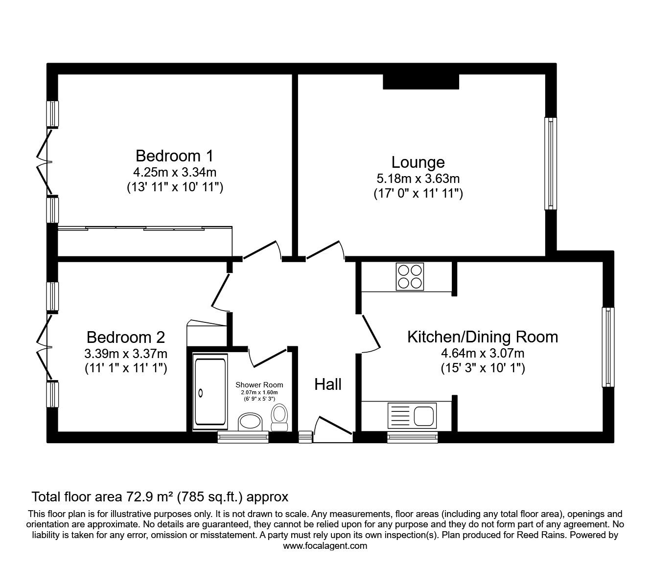 Floorplan of 2 bedroom Semi Detached Bungalow for sale, Cross Lane, Newsome, Huddersfield, West Yorkshire, HD4