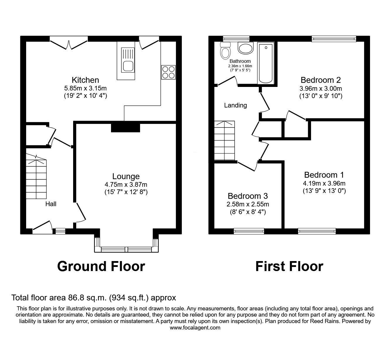 Floorplan of 3 bedroom Mid Terrace House for sale, Rockwood Close, Bradley, Huddersfield, West Yorkshire, HD2