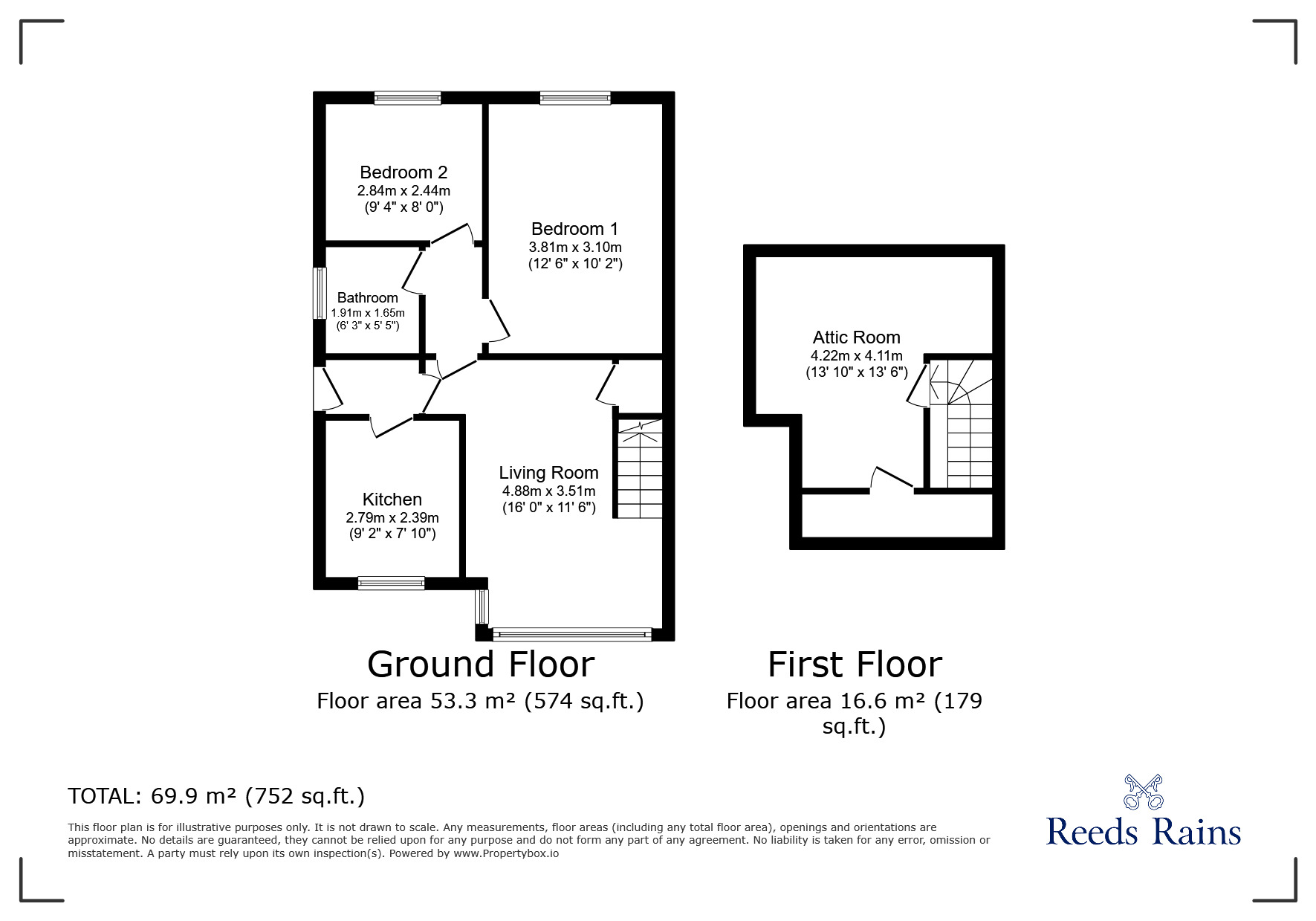 Floorplan of 2 bedroom Semi Detached Bungalow for sale, Warrenside, Huddersfield, West Yorkshire, HD2