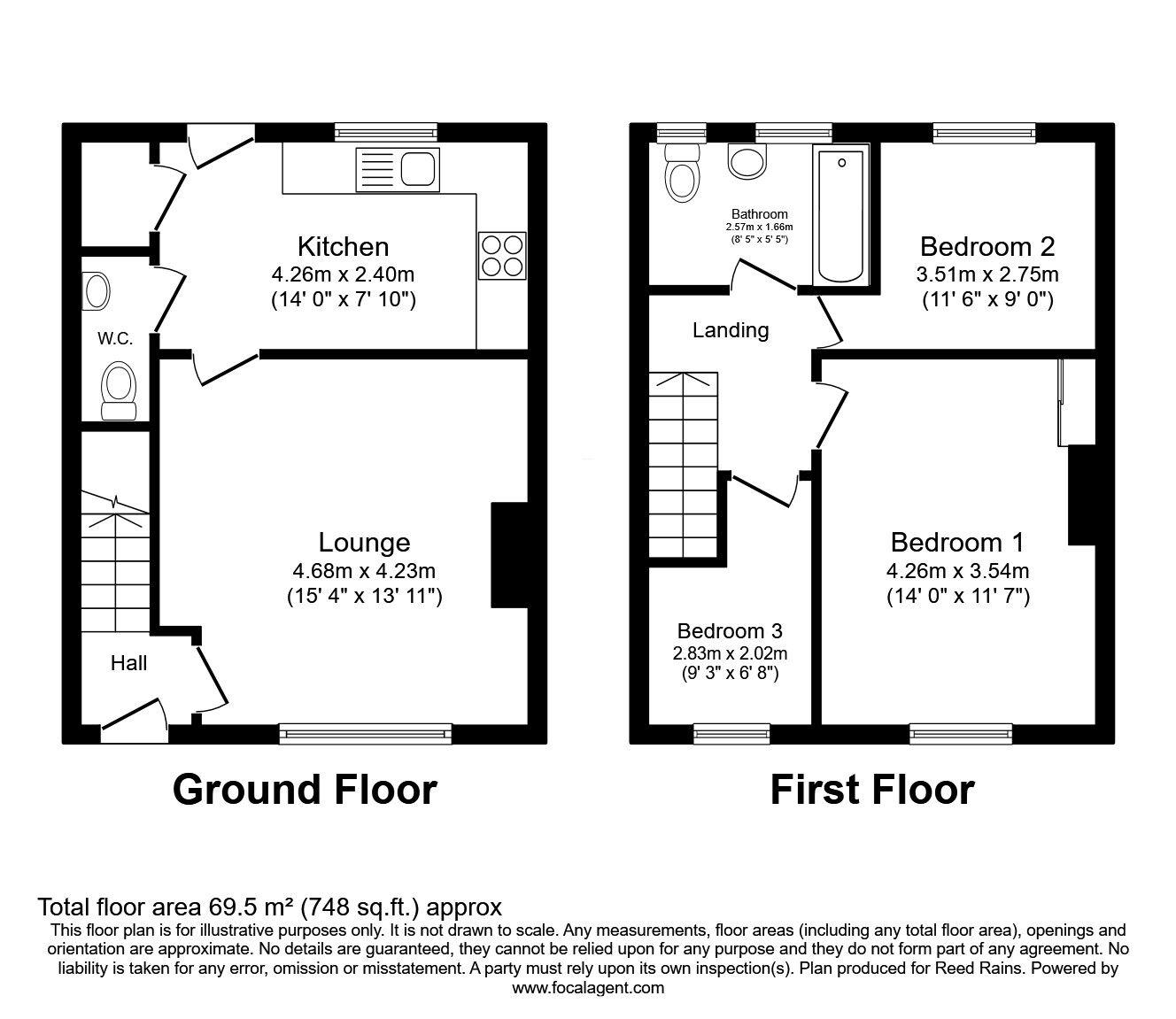 Floorplan of 3 bedroom Mid Terrace House for sale, Hawes Avenue, Quarmby, Huddersfield, West Yorkshire, HD3
