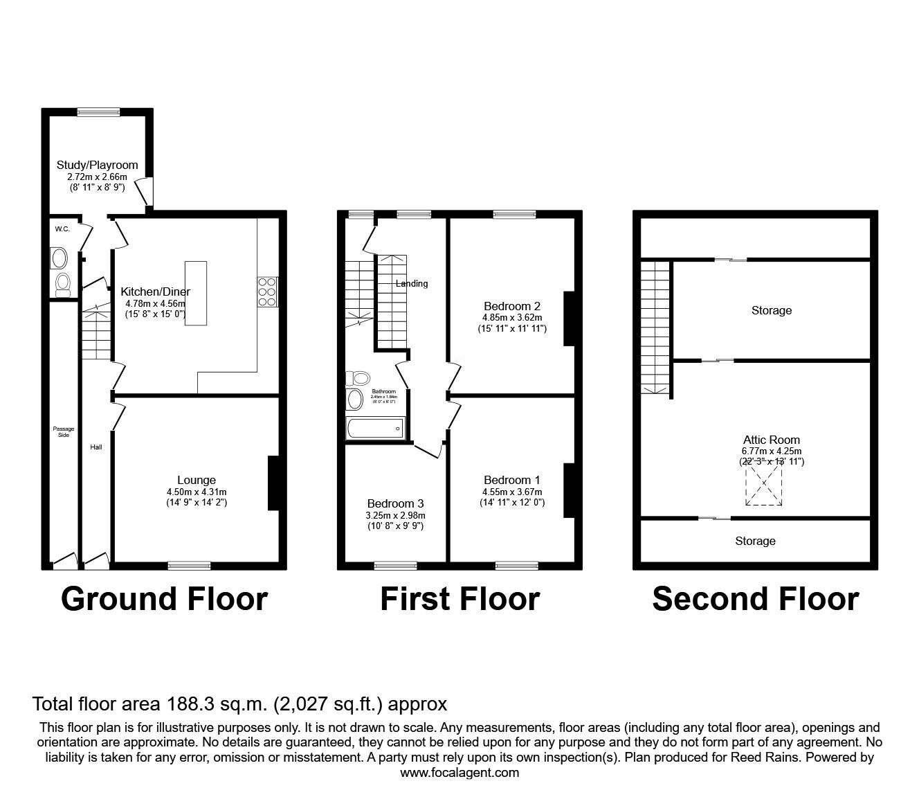 Floorplan of 3 bedroom Mid Terrace House for sale, Barcroft Road, Newsome, Huddersfield, West Yorkshire, HD4