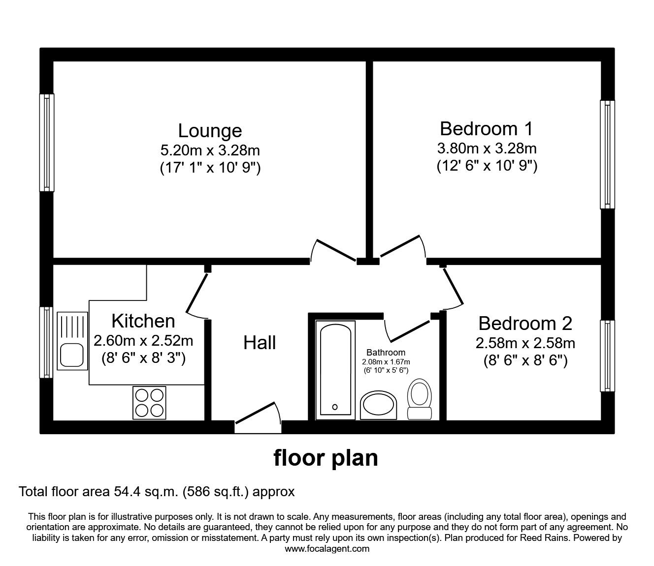Floorplan of 2 bedroom Semi Detached Bungalow for sale, Long Lane, Honley, West Yorkshire, HD9