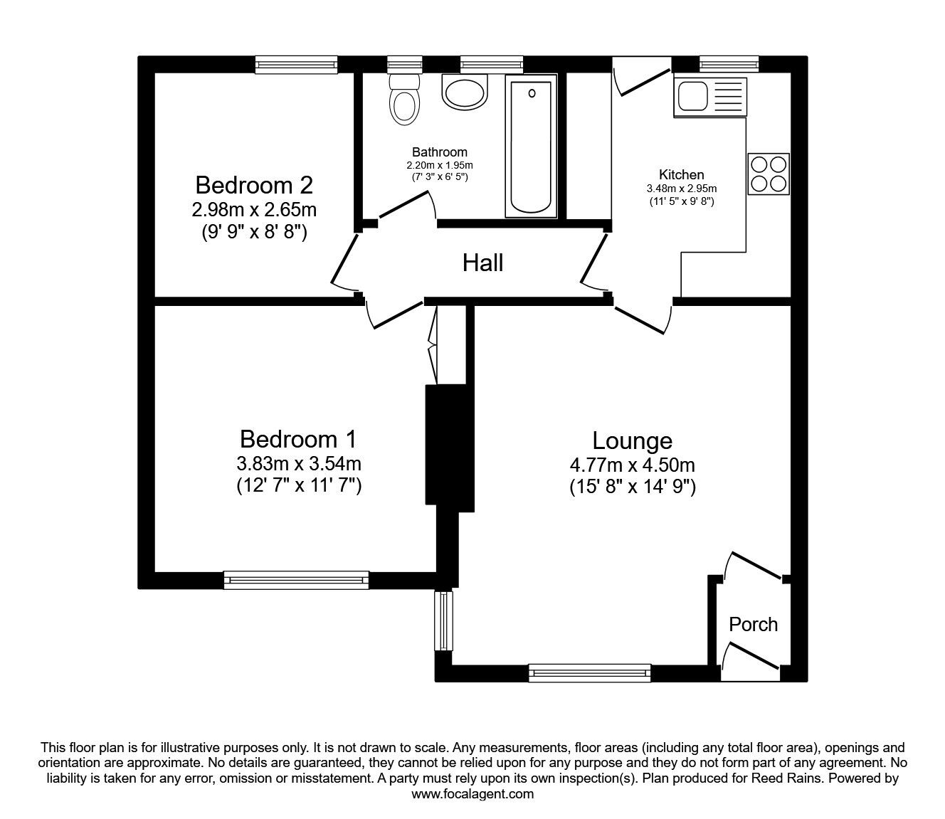 Floorplan of 2 bedroom Semi Detached Bungalow for sale, William Horsfall Street, Crosland Moor, Huddersfield, West Yorkshire, HD4
