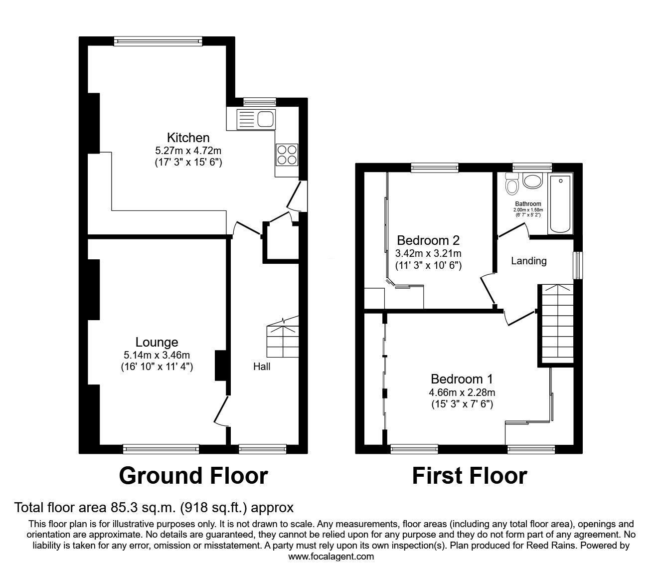 Floorplan of 2 bedroom End Terrace House for sale, Close Hill Lane, Newsome, Huddersfield, West Yorkshire, HD4
