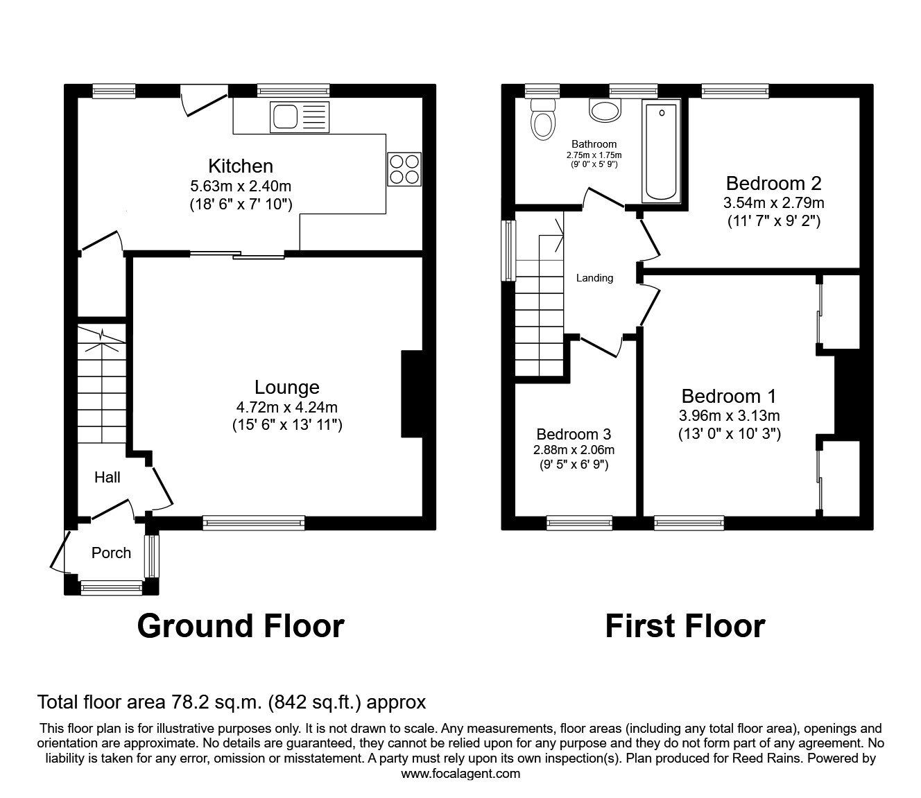Floorplan of 3 bedroom End Terrace House to rent, Hubert Street, Huddersfield, West Yorkshire, HD3